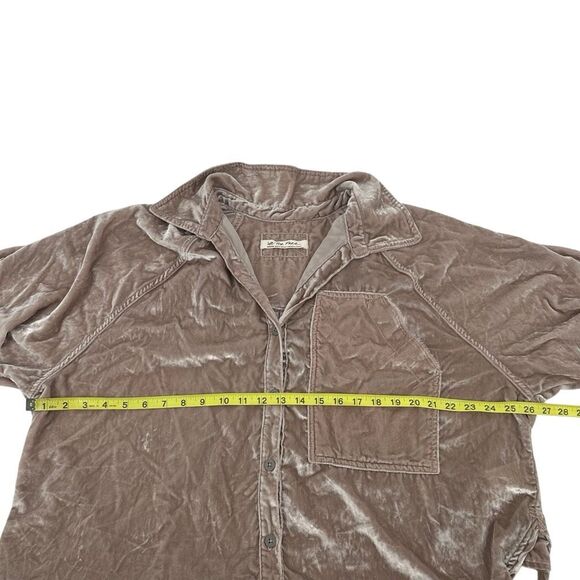 Free People Night Skies Velvet Top Medium Mushroom Button Down Oversized - Picture 9 of 10